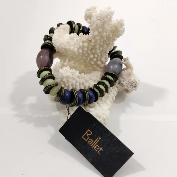 Ballet New Stretch Brass Blue Mint Lavander Beads Bracelet OS - Picture 3 of 6